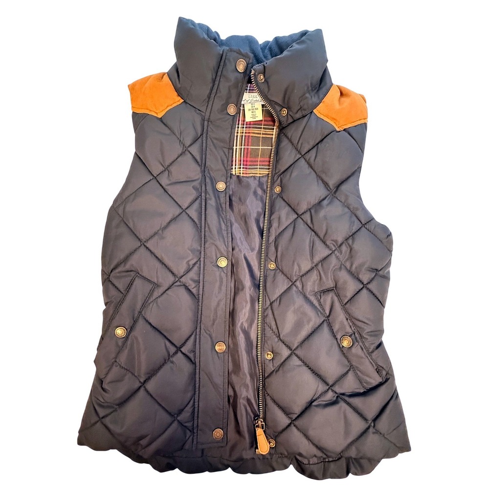 H&M L.O.G.G. Navy Blue Quilted Puffer Vest Equestrian Chic Plaid Lined Womens 4